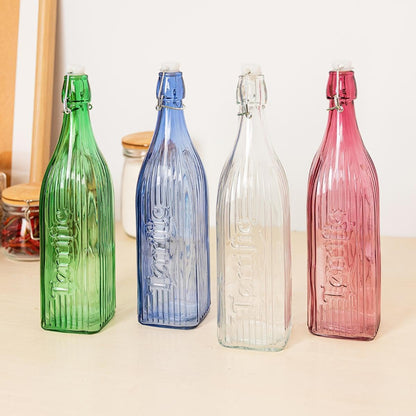 
Premium green glass water bottle with square design