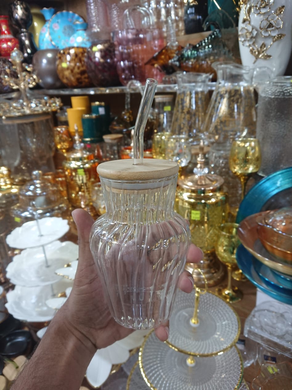 450ml / 15oz Sublimation Glass Cup with Handle, Bamboo Lid &amp; Straw&nbsp;