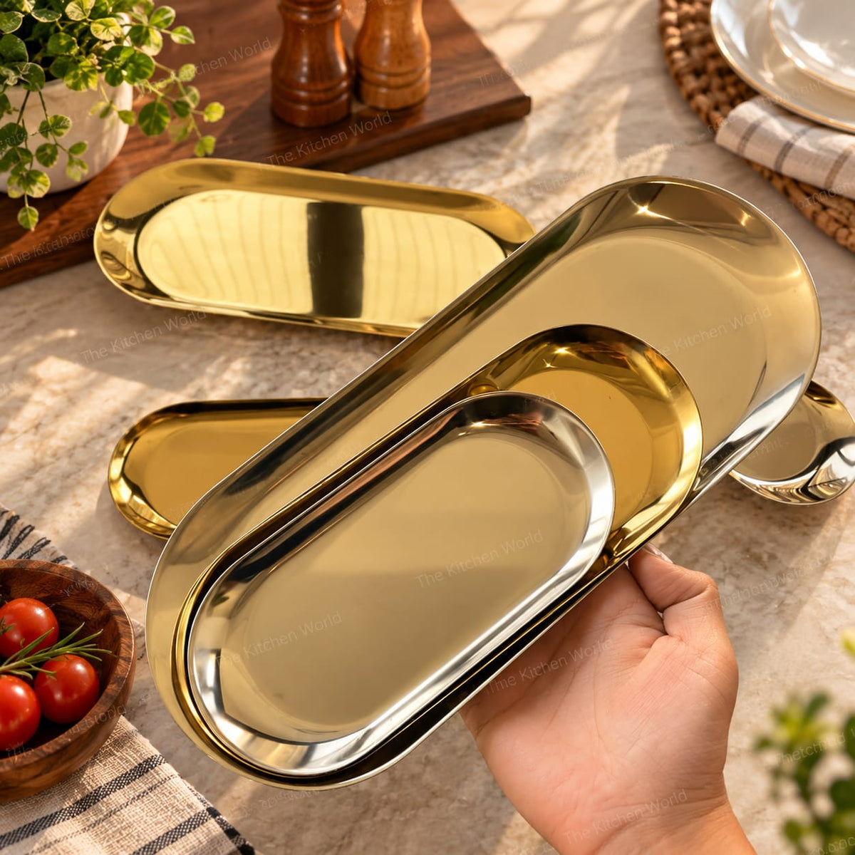 3-Piece Metal Serving Tray Set