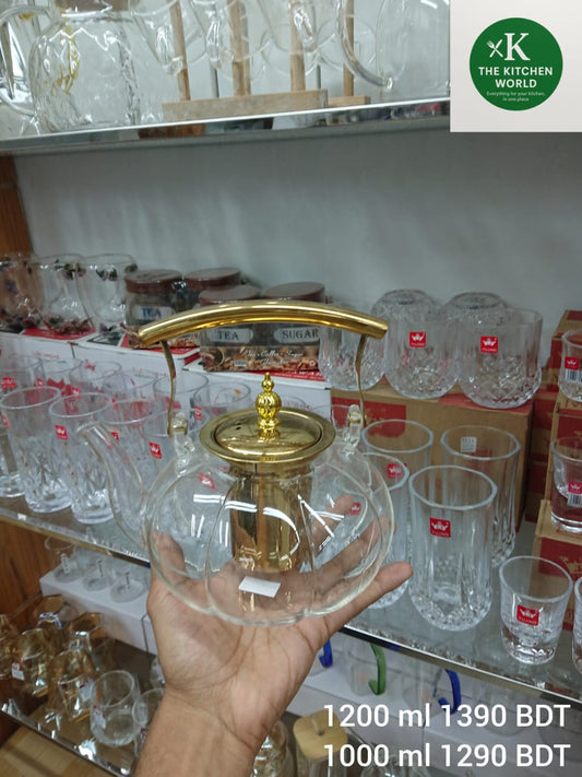 Golden Metallic High Borosilicate Heat Resistant Glass Kettle