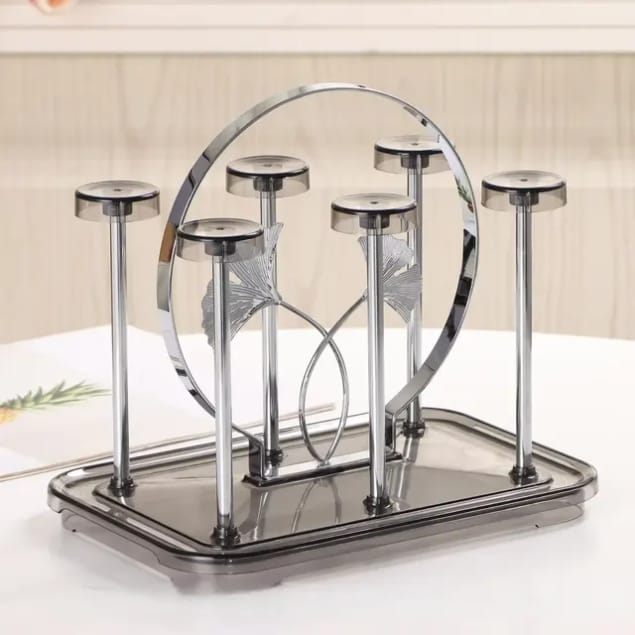 U-Shape 6-Cup Holder Stand | Metal Glass Cup Draining Rack & Countertop Storage Organizer
