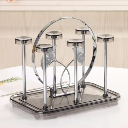U-Shape 6-Cup Holder Stand | Metal Glass Cup Draining Rack & Countertop Storage Organizer