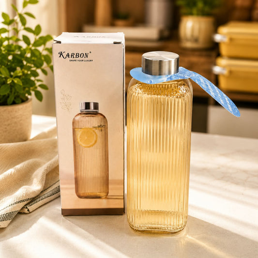Premium quality 1 liter clear glass water bottle, reusable drinking bottle for home, office, gym, travel and everyday beverage use.