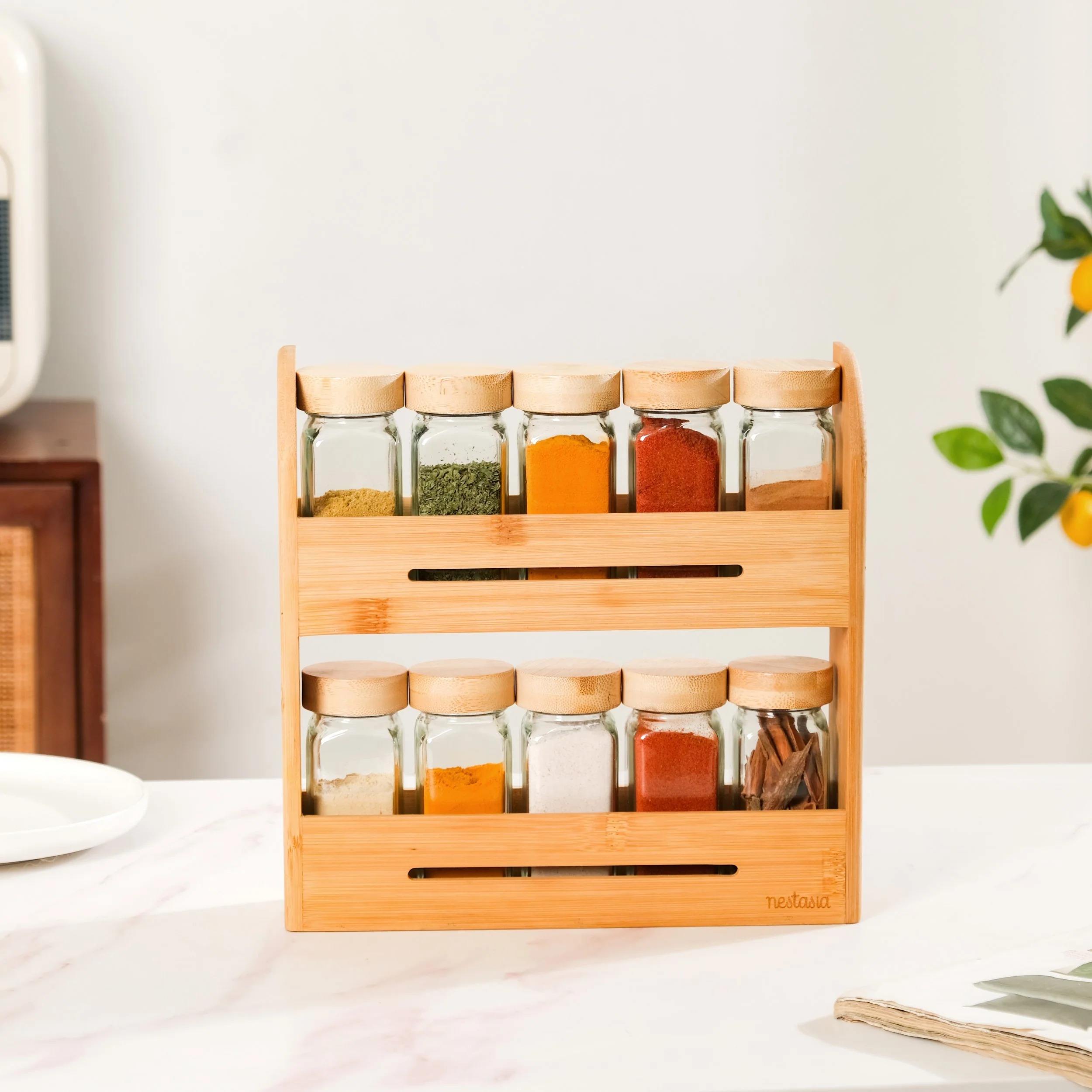 New Arrival Wooden 2 layer Spice Cabinet for Spice Jar Organizer in Kitchen Spice Rack Storage Holder Pine Wood
