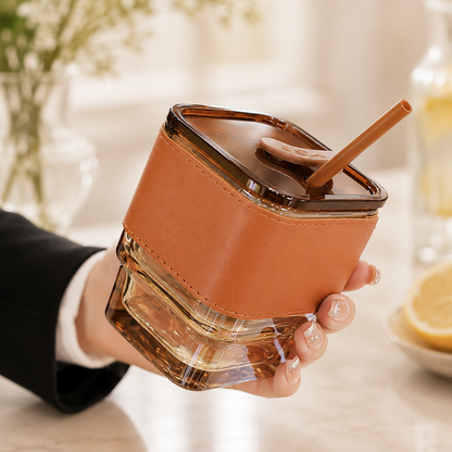 
Premium glass mug with reusable straw and ergonomic handle