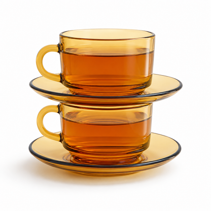 
Elegant heat-resistant glass tea cup with gold rim