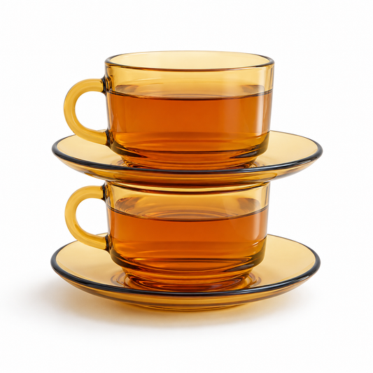 European Gold 200ml Glass Cup with Saucer | Elegant Tea & Coffee Cup Set