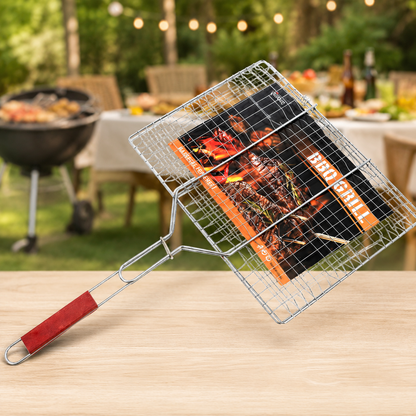 Portable stainless steel wire mesh BBQ grill basket