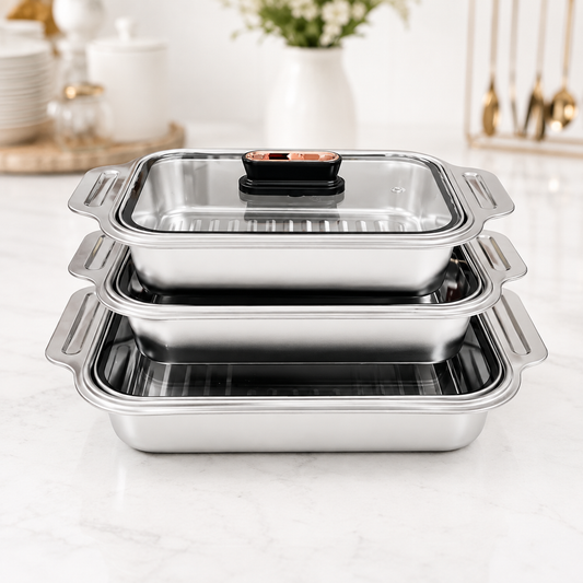 304 Stainless Steel Rectangle Baking Pan Flat Food Tray