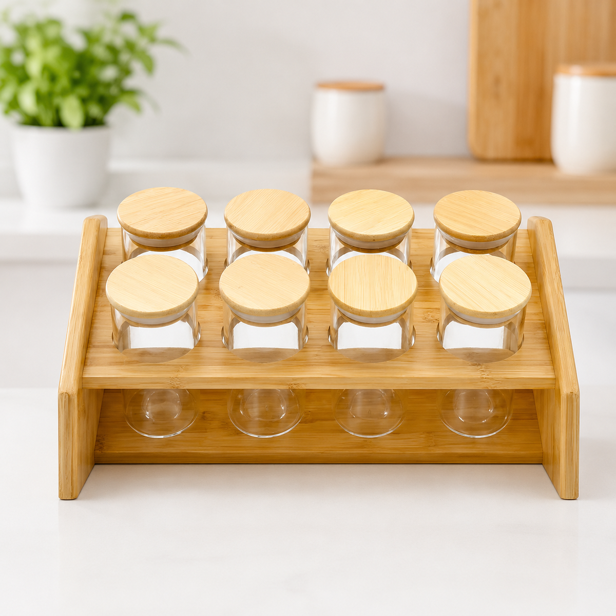 High Borosilicate Glass Airtight Jar Set with Bamboo Stand | Food Storage & Kitchen Organizer