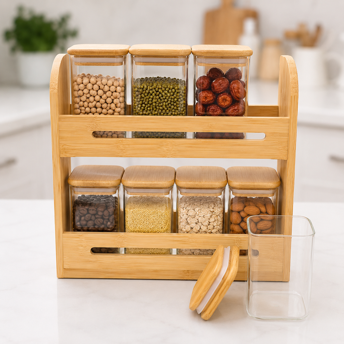 2-Layer Wooden Spice Rack Organizer for Kitchen