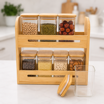 2-Layer Wooden Spice Rack Organizer for Kitchen