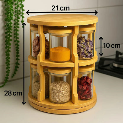 Bamboo Rotating Spice Rack for Kitchen Countertop