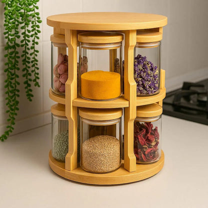 Bamboo Rotating Spice Rack for Kitchen Countertopx