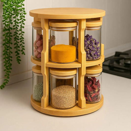Bamboo Rotating Spice Rack for Kitchen Countertopx