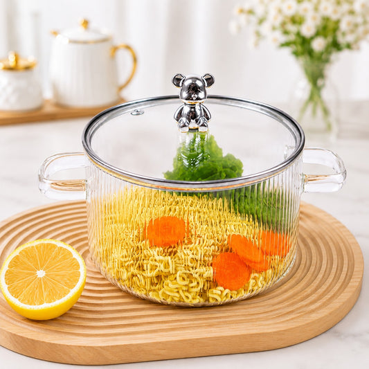 Cartoon flower lid heat resistant glass cooking pot