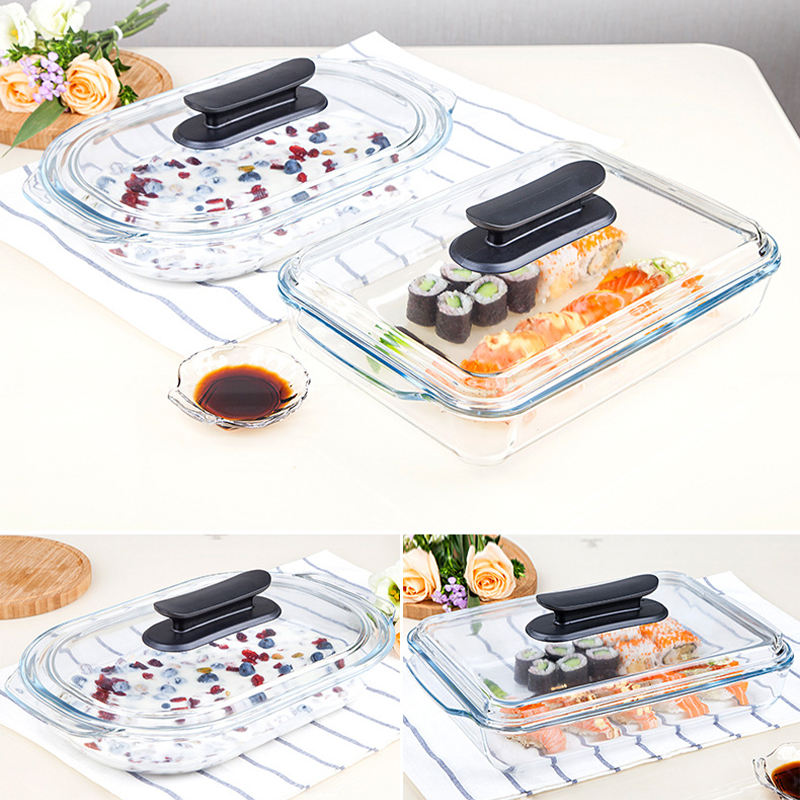 
Clear glass baking dish with lid for oven cooking