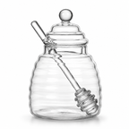 Handmade borosilicate glass honey jar with dipper