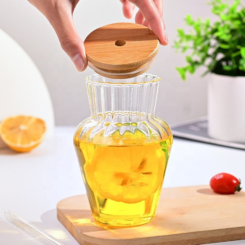 
Clear glass mug with handle for hot and cold beverages