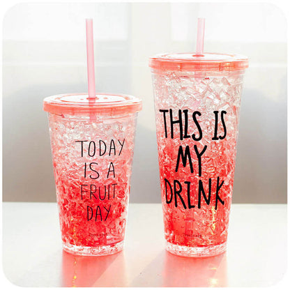 
Colorful reusable beverage cups with double straws