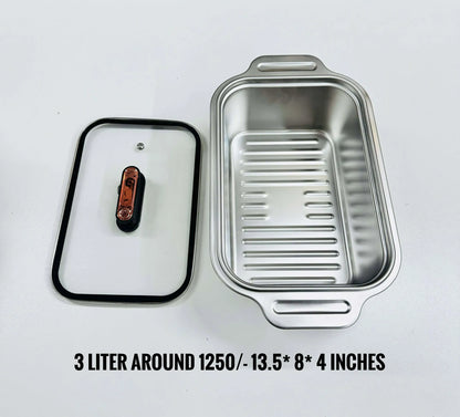 Commercial-grade stainless steel baking pan for baking and serving