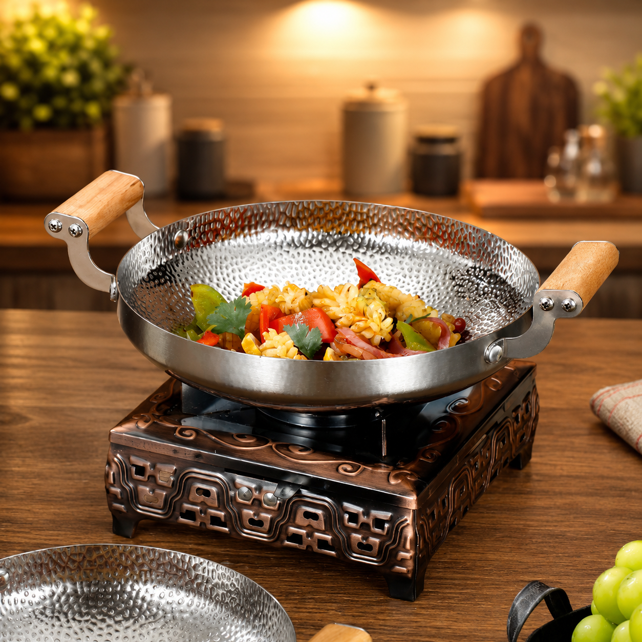 Cozy kitchen with stir-fry in focus