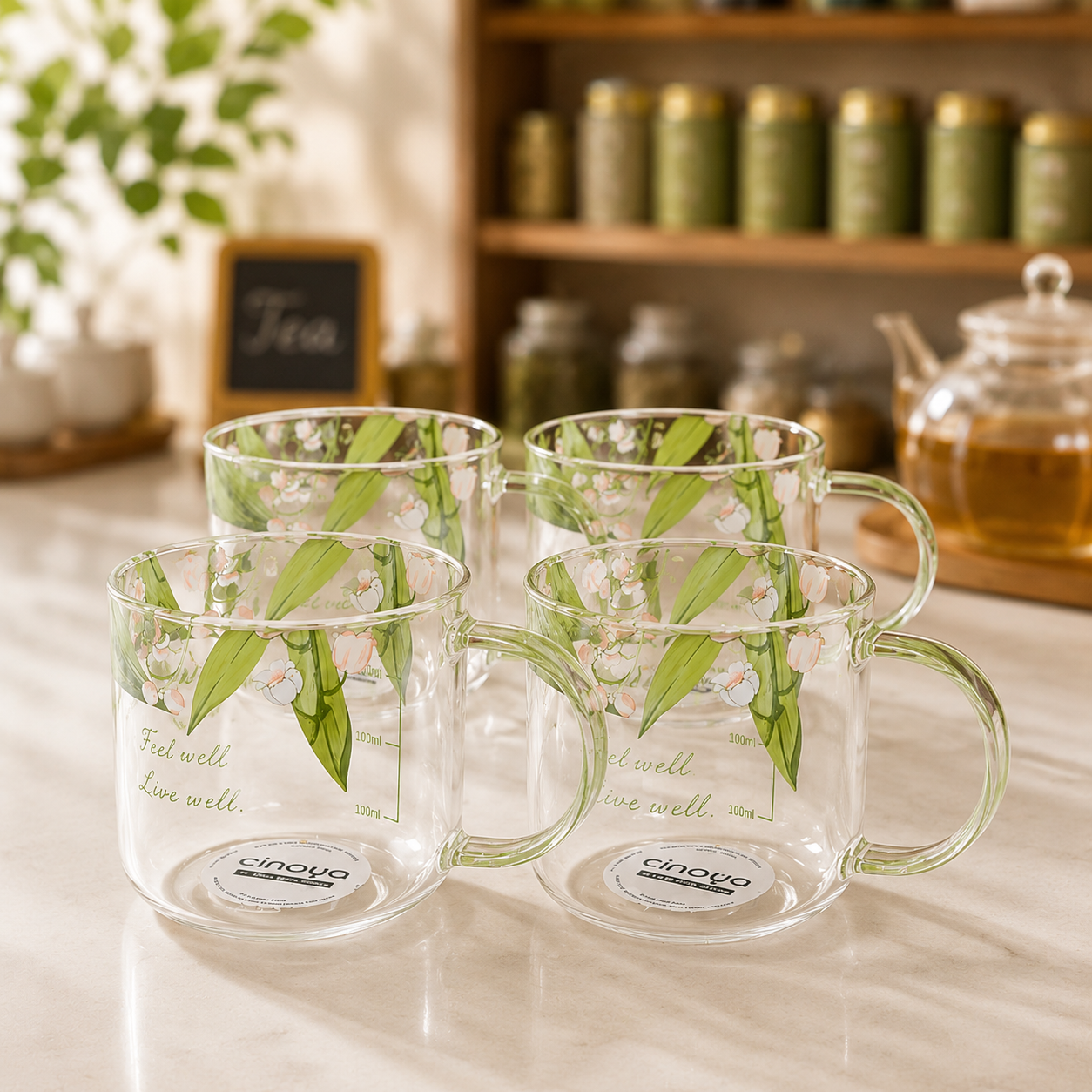 
Elegant transparent floral drinking glass set