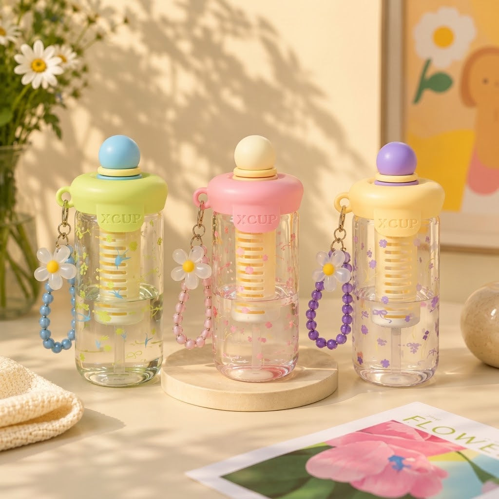 Cute cartoon kids water bottle with straw