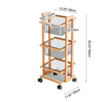 Modern Minimalist Beech Wood & Iron Storage Shelf | 3-Basket Movable Rectangular Organizer for Living Room