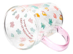 Flower Printing Glass Water Cup with Colored Handle – Elegant Heat Resistant Borosilicate Mug