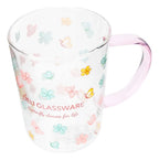 Flower Printing Glass Water Cup with Colored Handle – Elegant Heat Resistant Borosilicate Mug