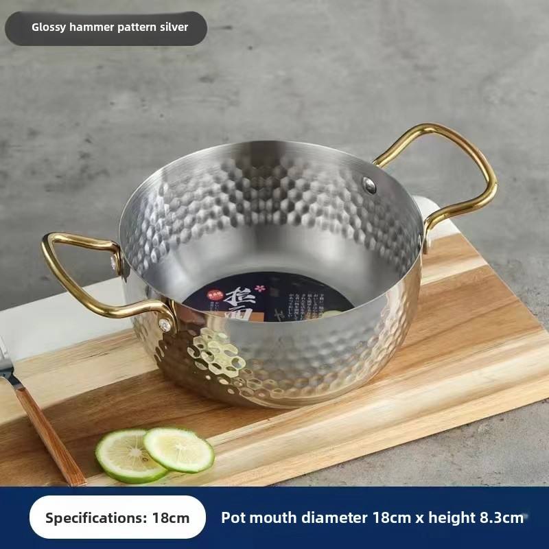 Double handle stainless steel ramen pot with lid