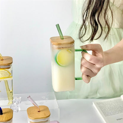 Eco-friendly glass drink cup with lid and reusable straw