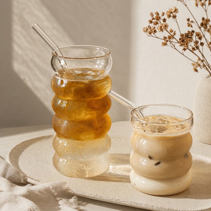 Eco-friendly glass drinking cup with straw and lid