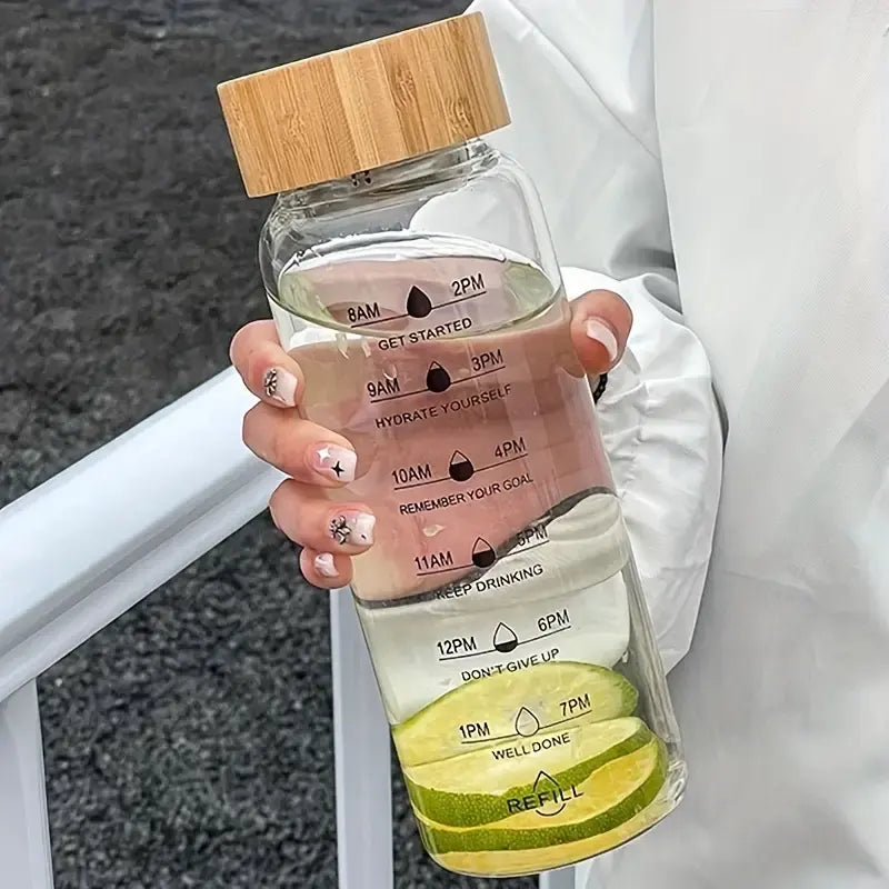 Eco friendly bamboo lid borosilicate glass water bottle