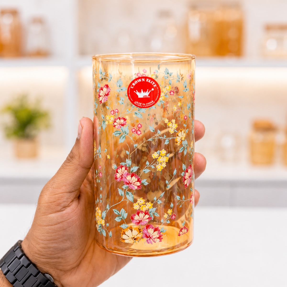 
Elegant 350ml floral water glass set for everyday use