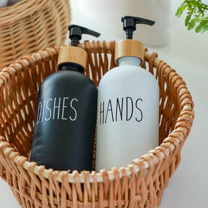 
Elegant Boston glass soap dispenser with bamboo lid