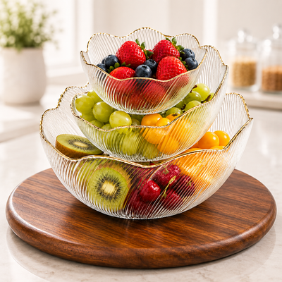 Crystal Glass Dessert & Cereal Bowl Set – 3 Pcs | Elegant Fruit, Snack & Serving Bowls for Serving