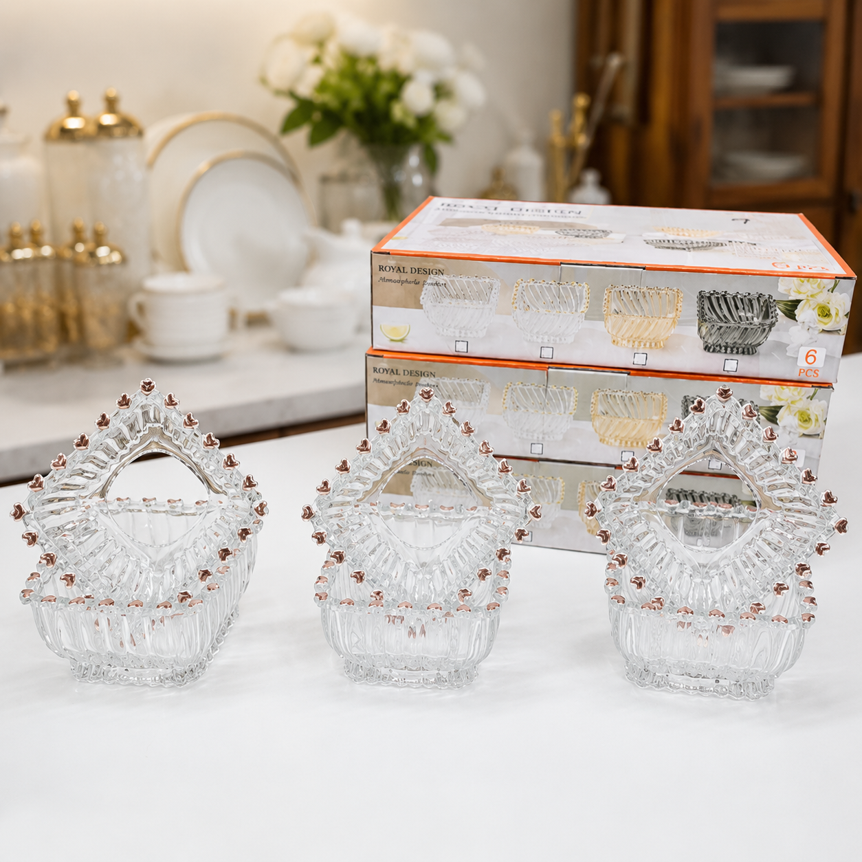 Premium Heart Shape Glass Bowl Set (6 Pieces) | Elegant Dessert, Fruit & Snack Serving Bowl Set