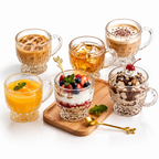 7-piece double wall glass mug set with honey tray