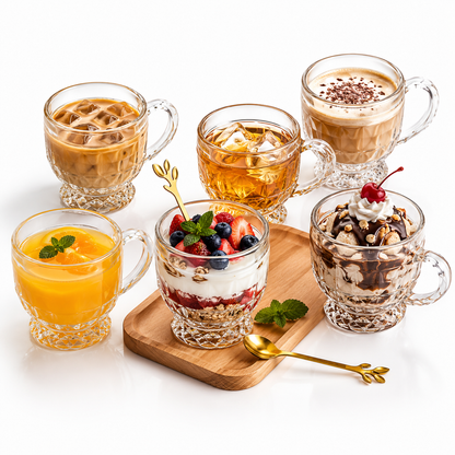 7-piece double wall glass mug set with honey tray