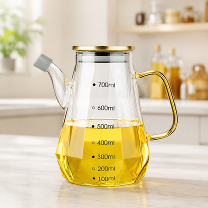 High borosilicate glass oil dispenser bottle with leak-proof lid