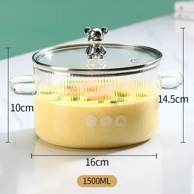 
Modern transparent cooking pot with double handles