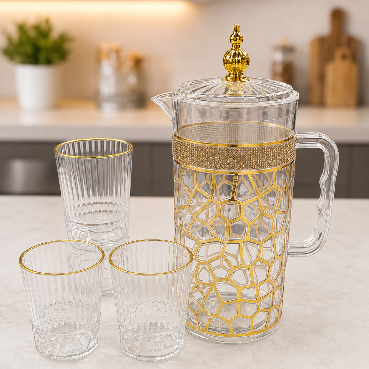 Luxury Golden 2 Liter Plastic Fiber Cold Water Jug