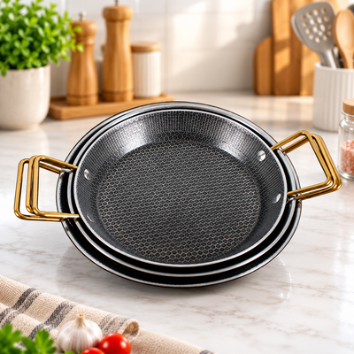 Stainless Steel Honeycomb Paella Pan with Double Handles | Non-Stick Paella & Skillet Pan for Gas & Induction (24cm, 26cm, 28cm)