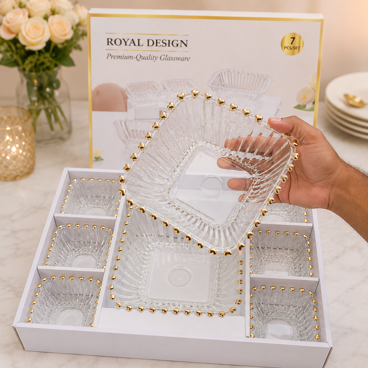 
Elegant square glass serving bowl set for desserts and fruits