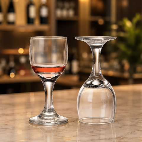 Elegant transparent glass red wine goblet with long stem