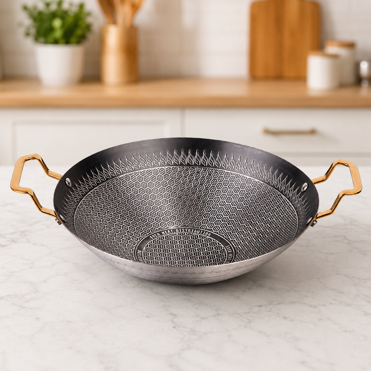 Honeycomb Non-Stick Stainless Steel Wok Frying Pan with Double Handle – 26/28/30cm