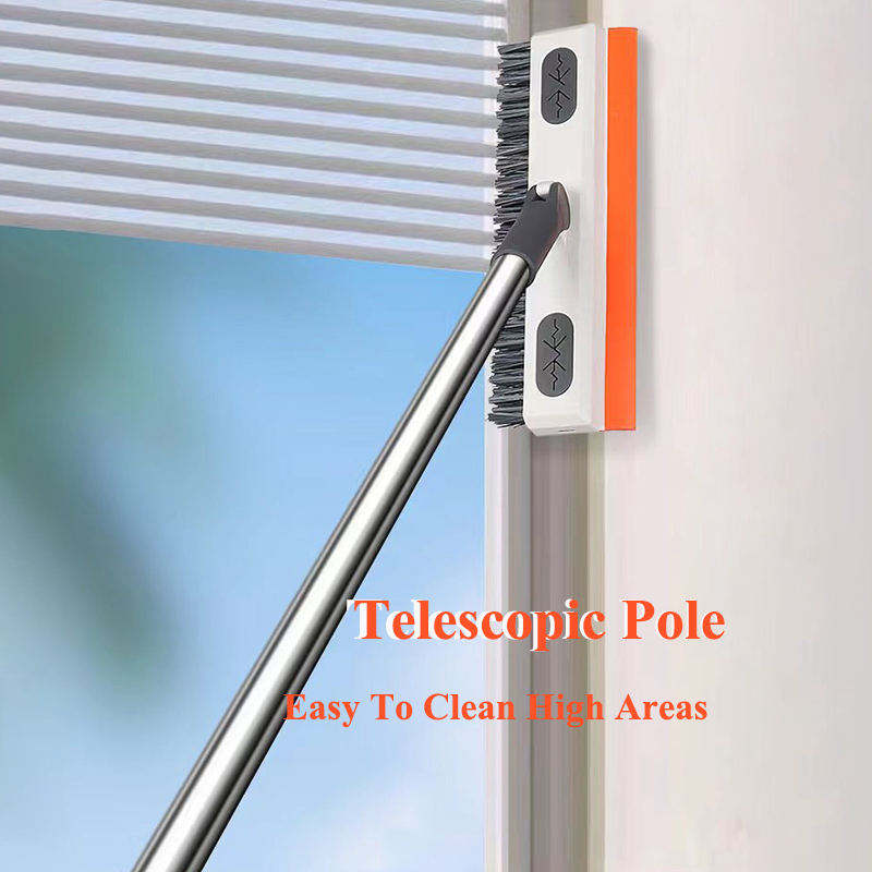 Extendable floor scrubber with rubber squeegee
