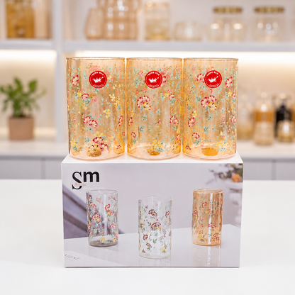 
Premium floral drinking glasses for hot and cold beverages